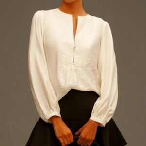 Anthropologie Puff-sleeved Cream Textured Blouse